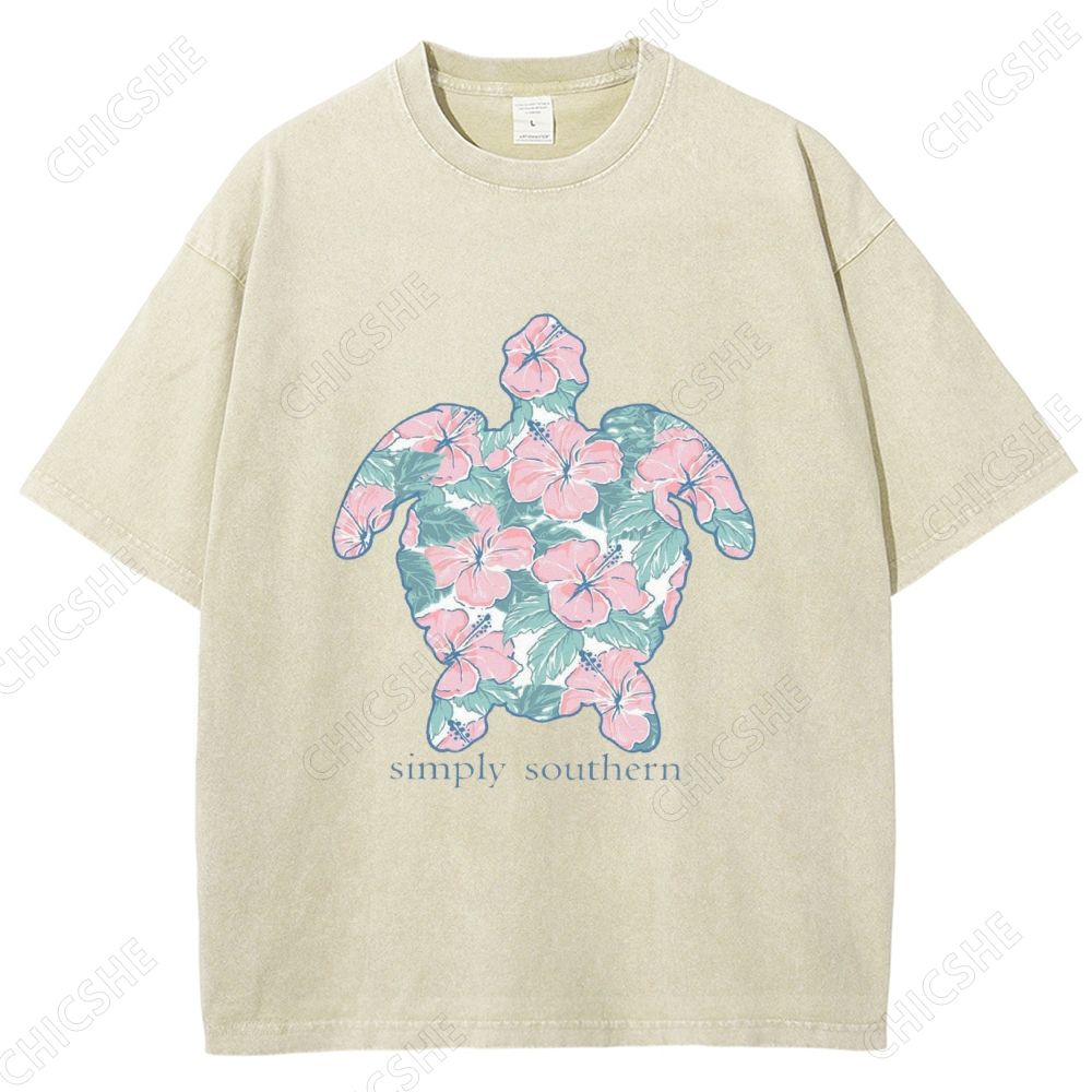 Unisex Simply Southern Flower Trutle Printed Washed Tee