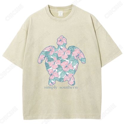 Unisex Simply Southern Flower Trutle Printed Washed Tee