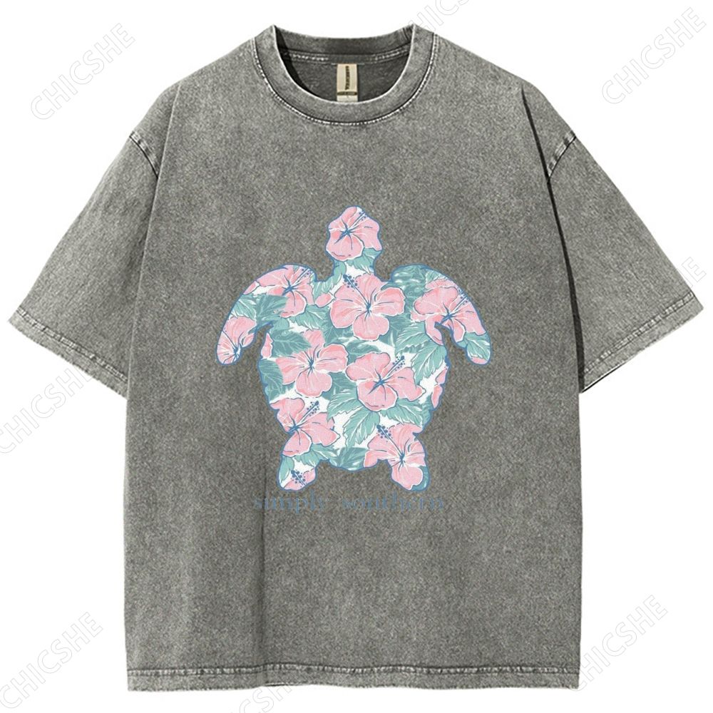 Unisex Simply Southern Flower Trutle Printed Washed Tee