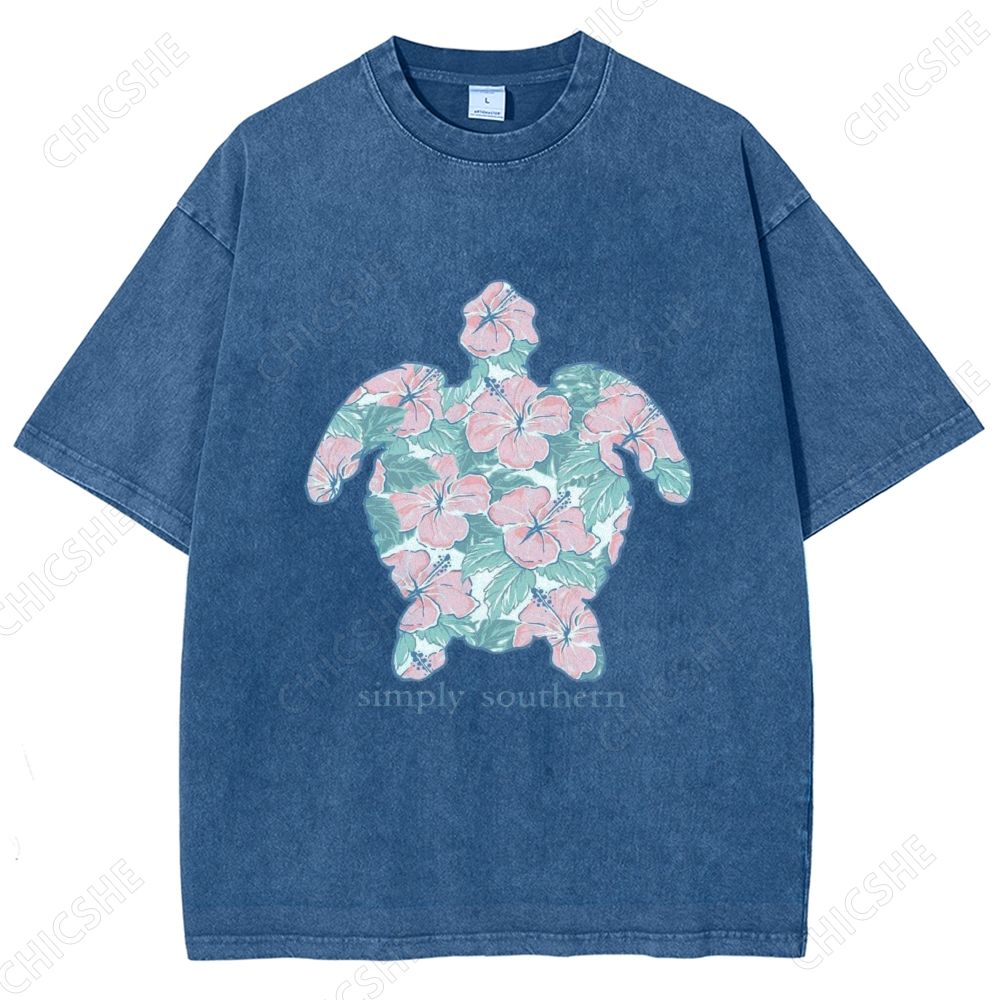 Unisex Simply Southern Flower Trutle Printed Washed Tee