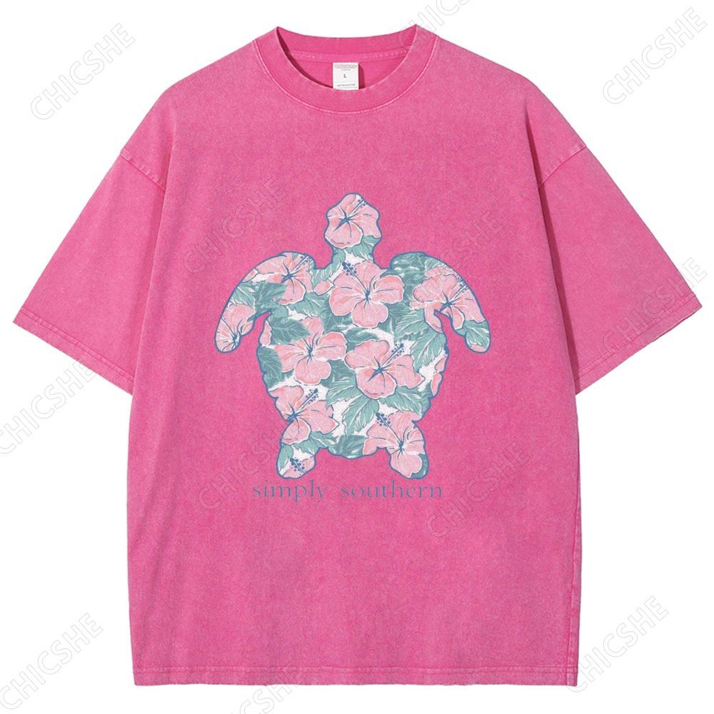 Unisex Simply Southern Flower Trutle Printed Washed Tee