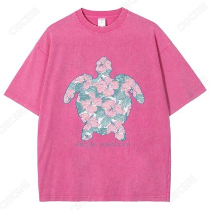 Unisex Simply Southern Flower Trutle Printed Washed Tee