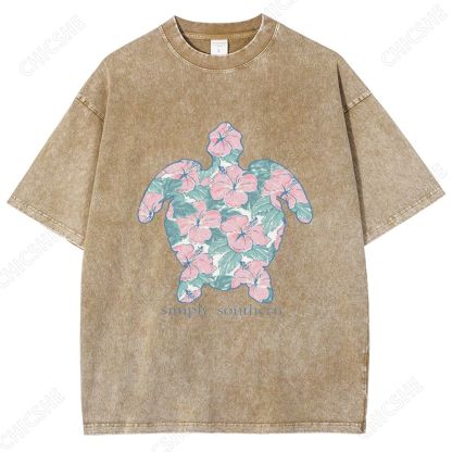 Unisex Simply Southern Flower Trutle Printed Washed Tee