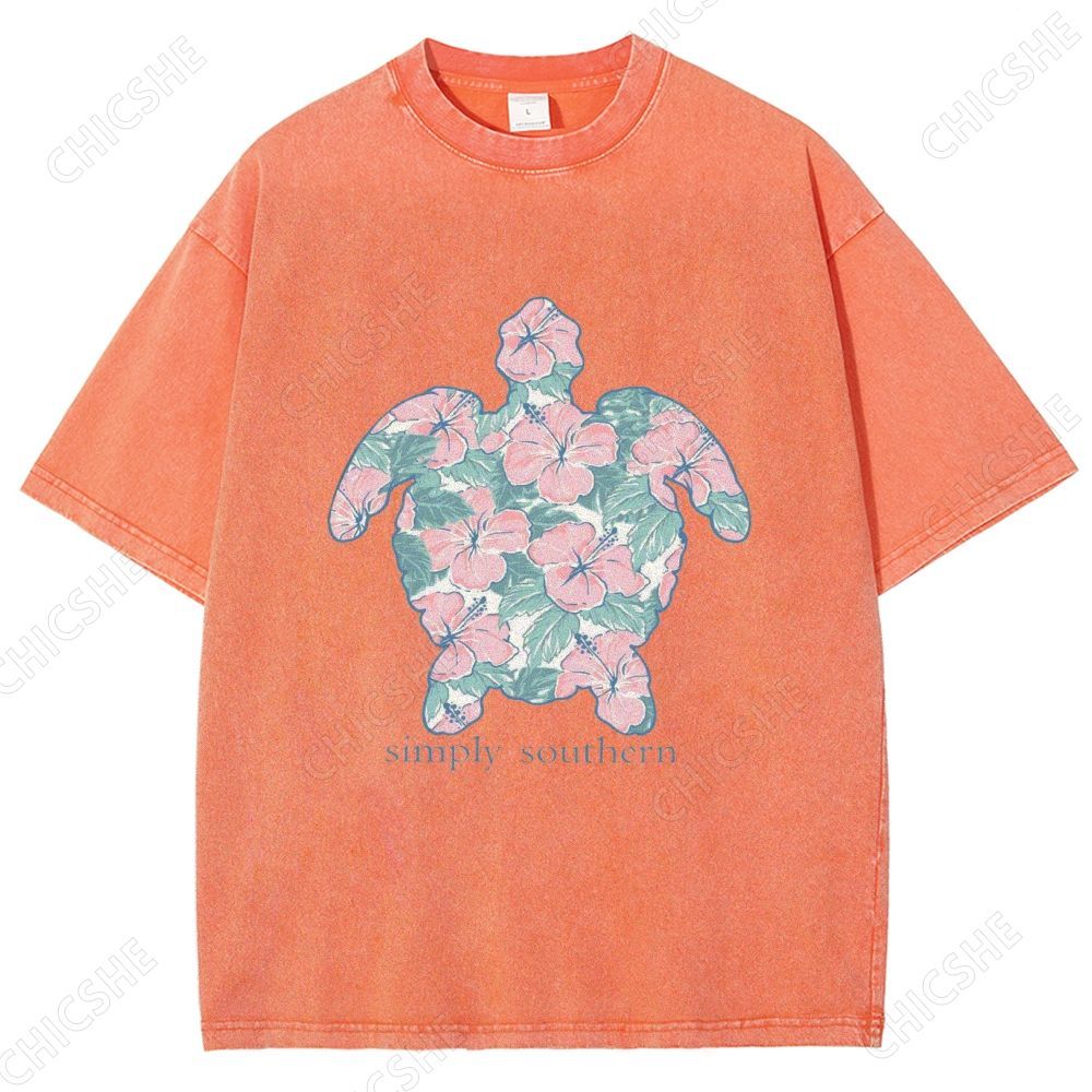 Unisex Simply Southern Flower Trutle Printed Washed Tee