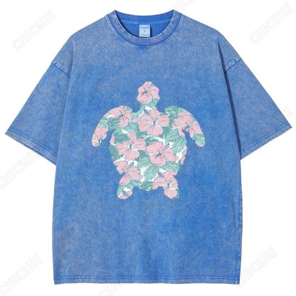 Unisex Simply Southern Flower Trutle Printed Washed Tee