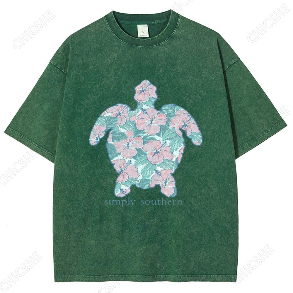 Unisex Simply Southern Flower Trutle Printed Washed Tee