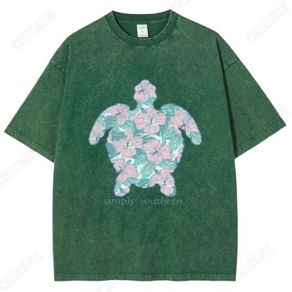 Unisex Simply Southern Flower Trutle Printed Washed Tee