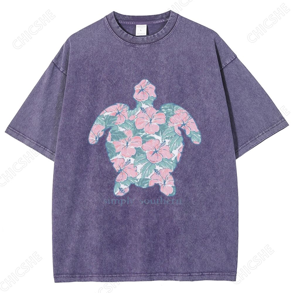 Unisex Simply Southern Flower Trutle Printed Washed Tee