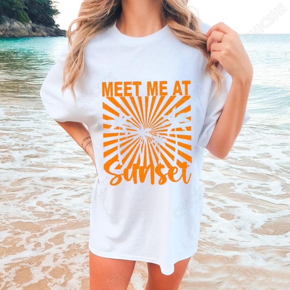 Beach Meet Me At Sunset Printed Tee