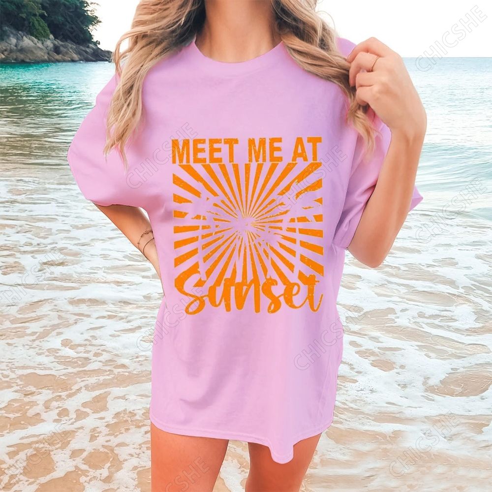 Beach Meet Me At Sunset Printed Tee