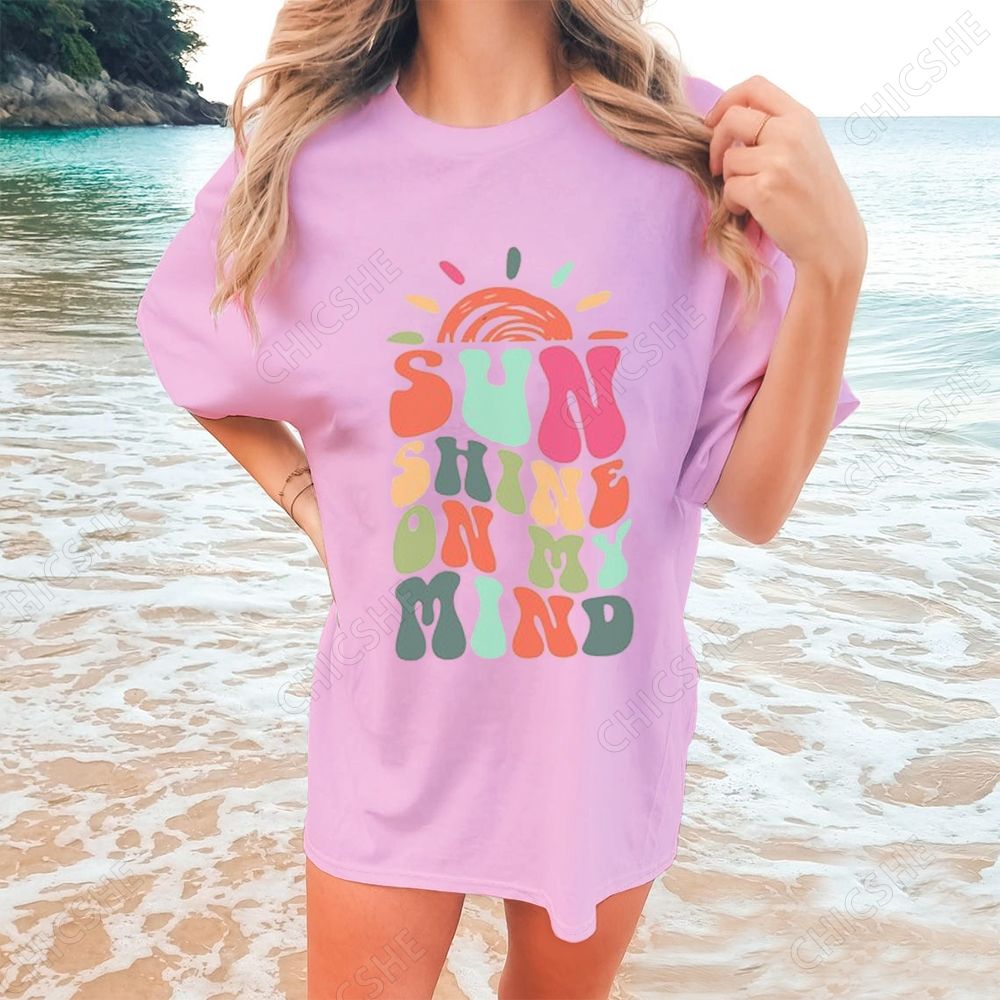 Beach Sunshine On My Mind Colorful Letter Printed Tee