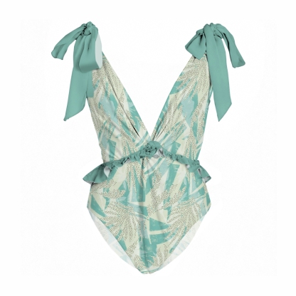 Women's Abstract Leaf Nylon Polyester Swimsuit