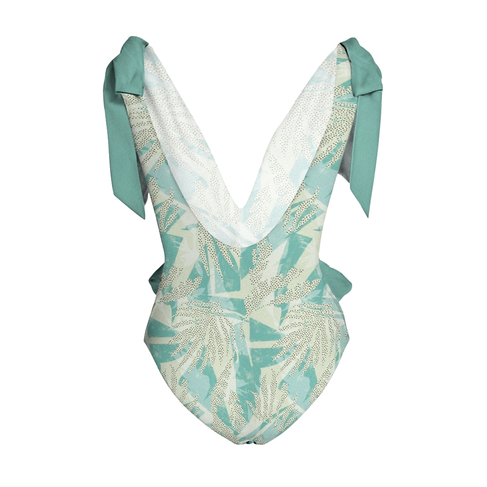 Women's Abstract Leaf Nylon Polyester Swimsuit