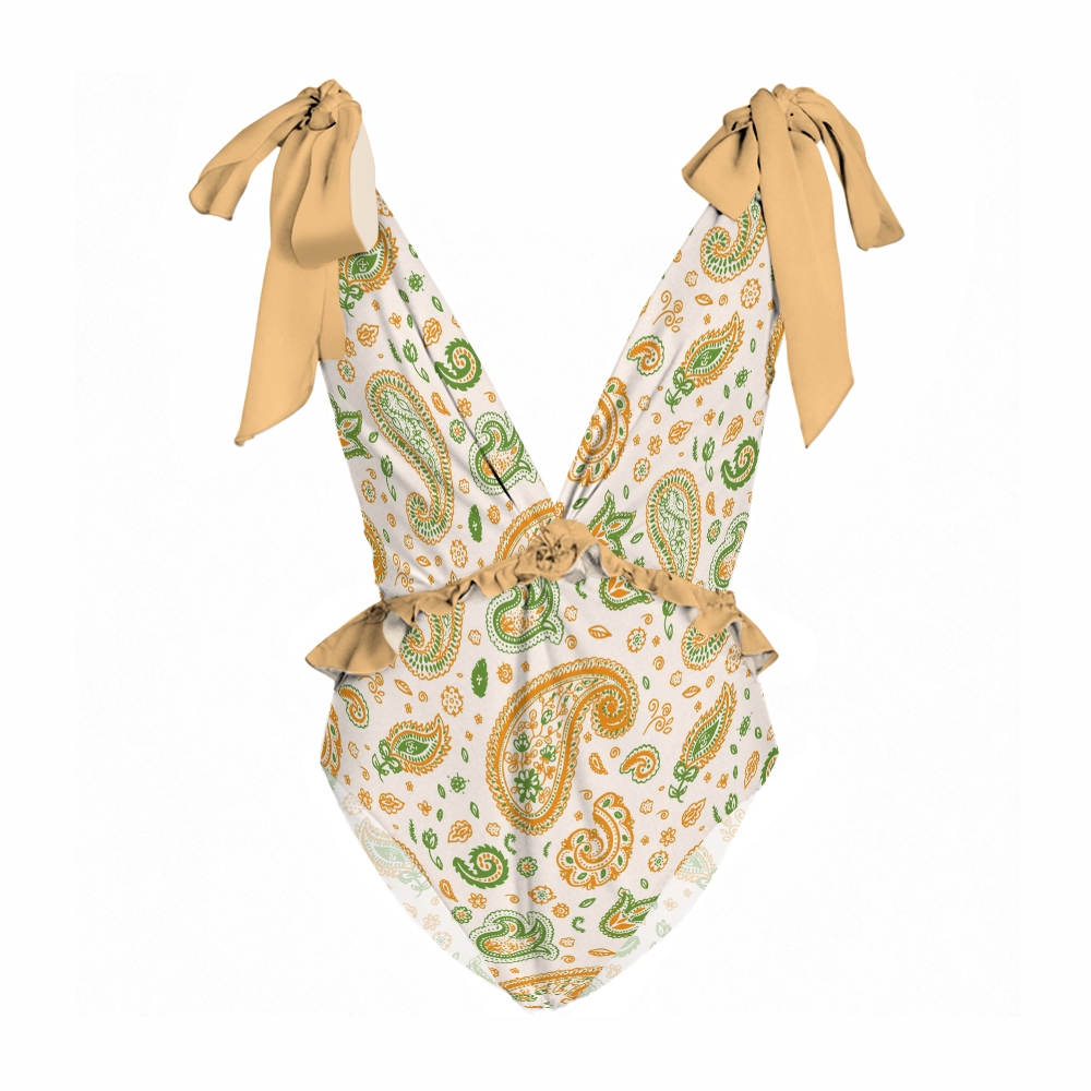 Women's Bohemian Yellow-Green Nylon Polyester Swimsuit