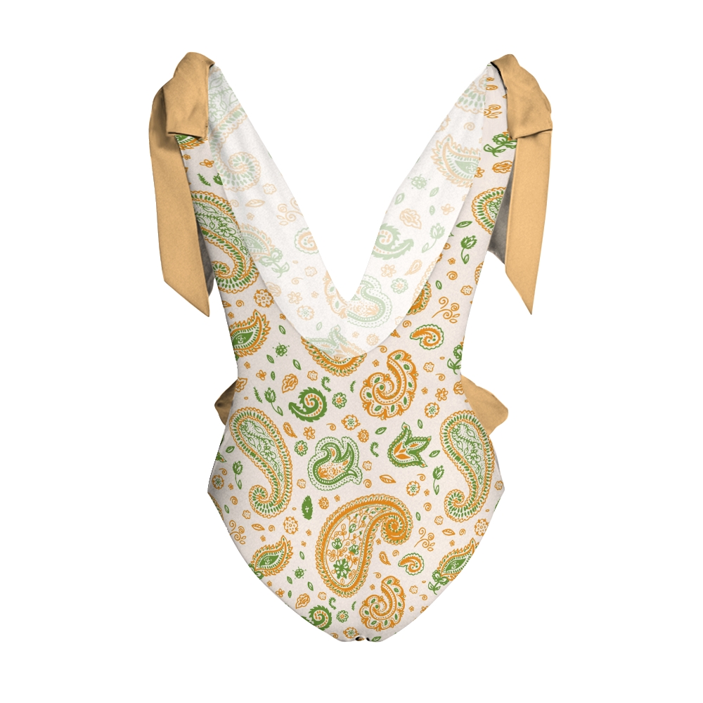 Women's Bohemian Yellow-Green Nylon Polyester Swimsuit