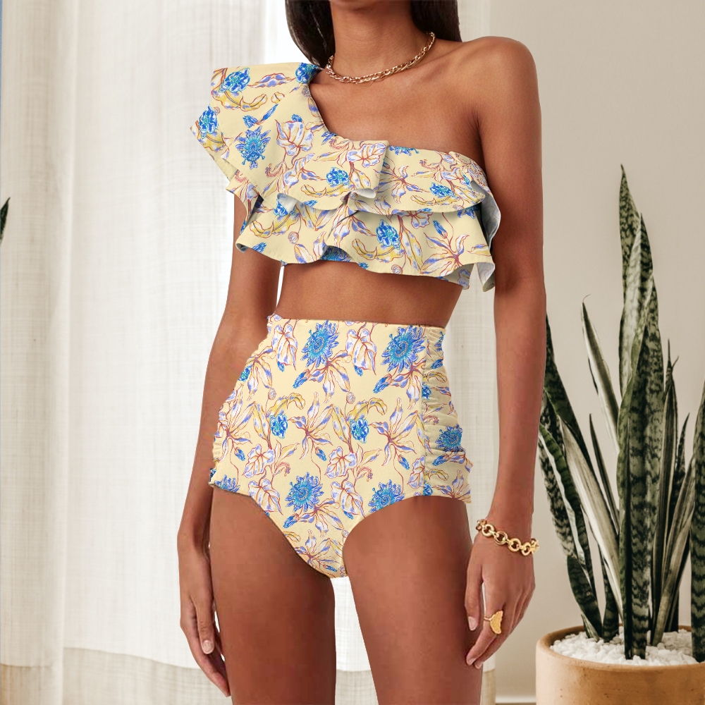 Women's Vintage Flower Nylon Polyester Swimsuit