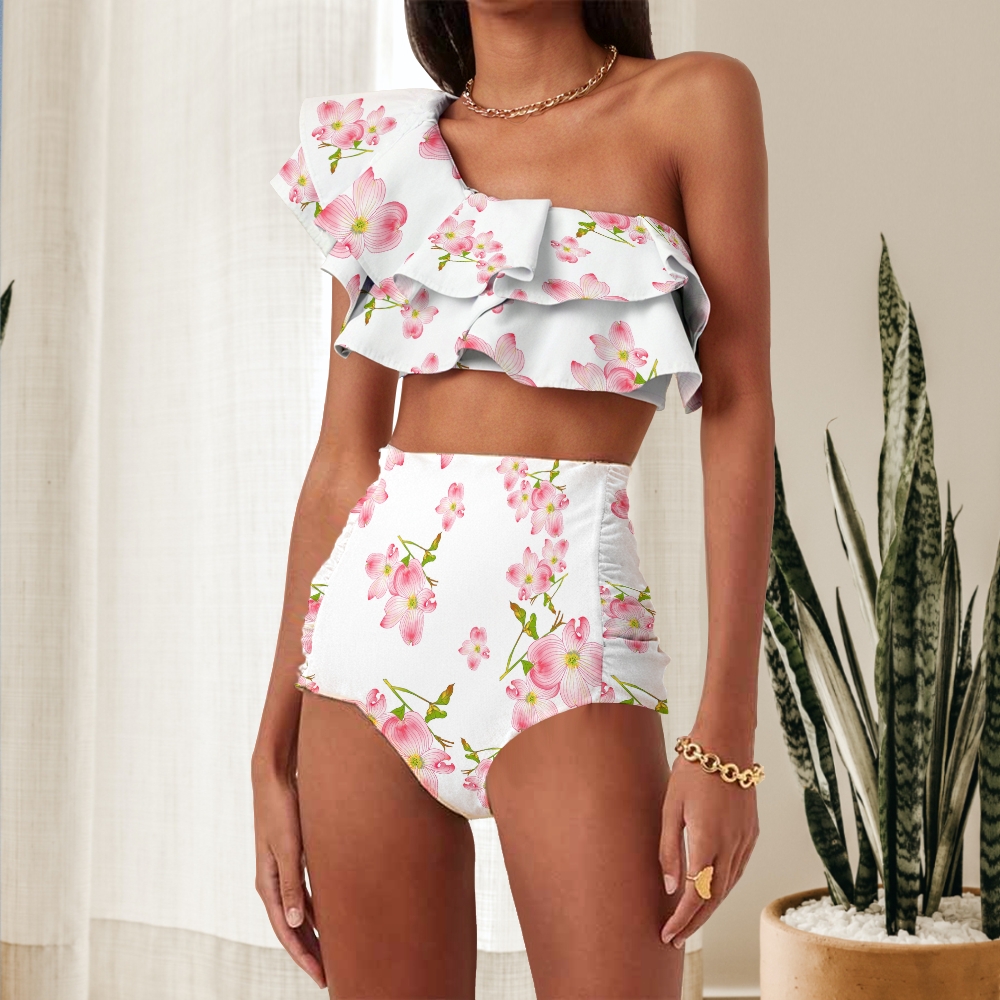 Women's Spring Pink Flowers Nylon Polyester Swimsuit