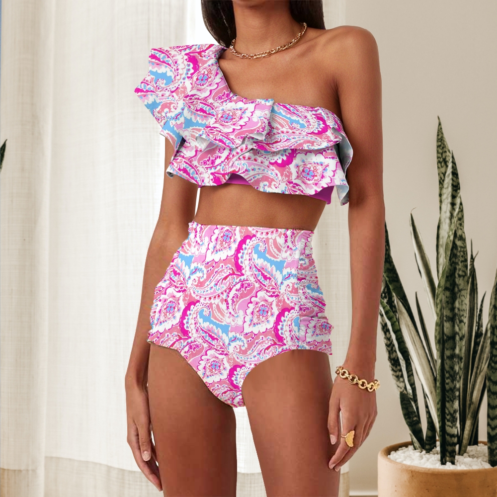 Women's Boho Pink Flower Nylon Polyester Swimsuit