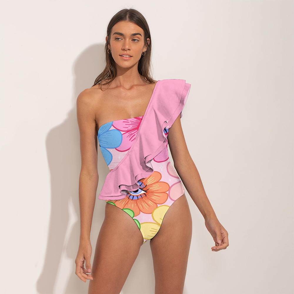Women's Eyes Flower Nylon Polyester Swimsuit