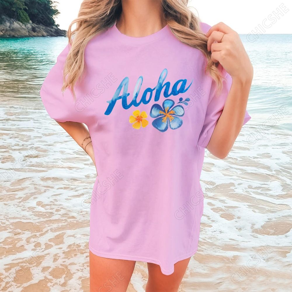 Beach Aloha Flower Art Printed Tee