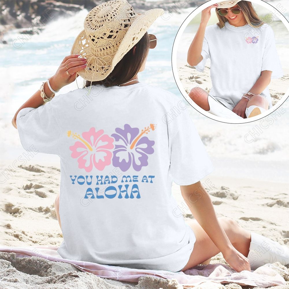 Summer Beach You Had Me At Aloha Flower Graphic Tee