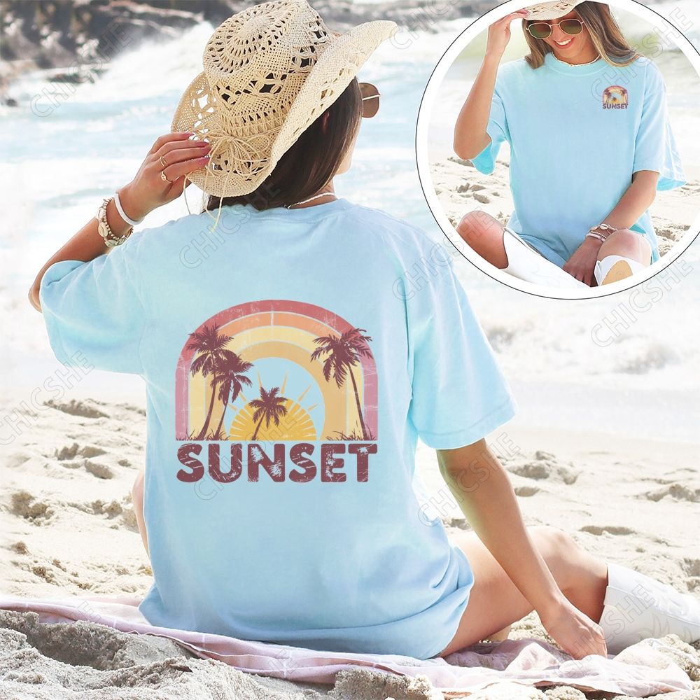 Summer Beach Sunset Art Graphic Tee