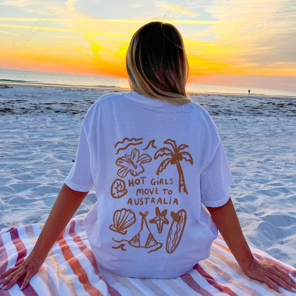 Beach Hot Girls Move To Australia Back Printed Tee