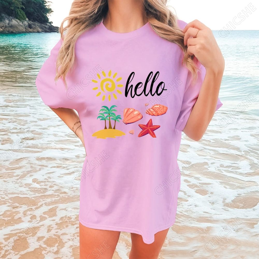 Beach Hello Shells Colorful Cartoon Printed Tee