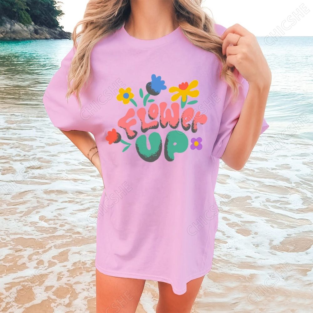 Flower Colorful Letter Fun Printed Tee