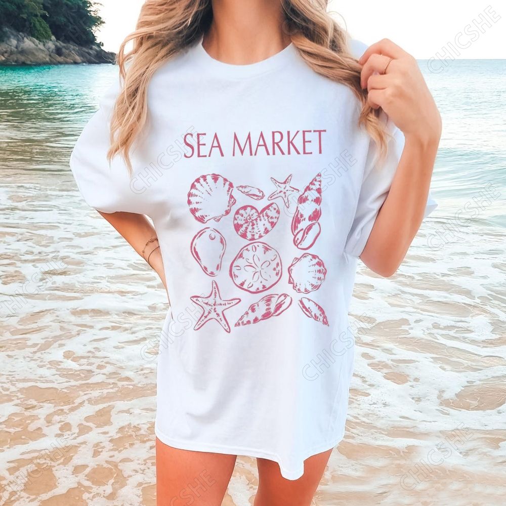 Beach Sea Market Pink Shells Printed Tee