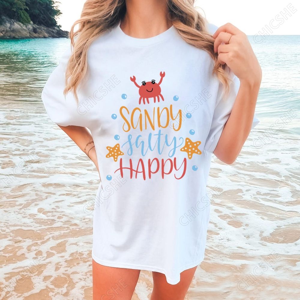 Beach Sandy Salty Happy Printed Tee