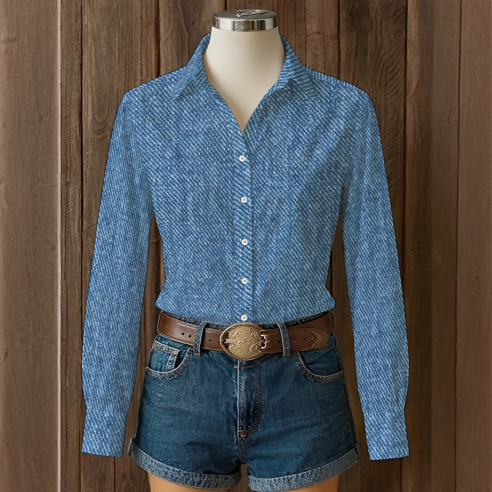 Women's Vintage Western Art Print Casual Linen Shirt