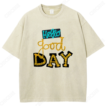 Hello Good Day Letter Printed Washed Tee