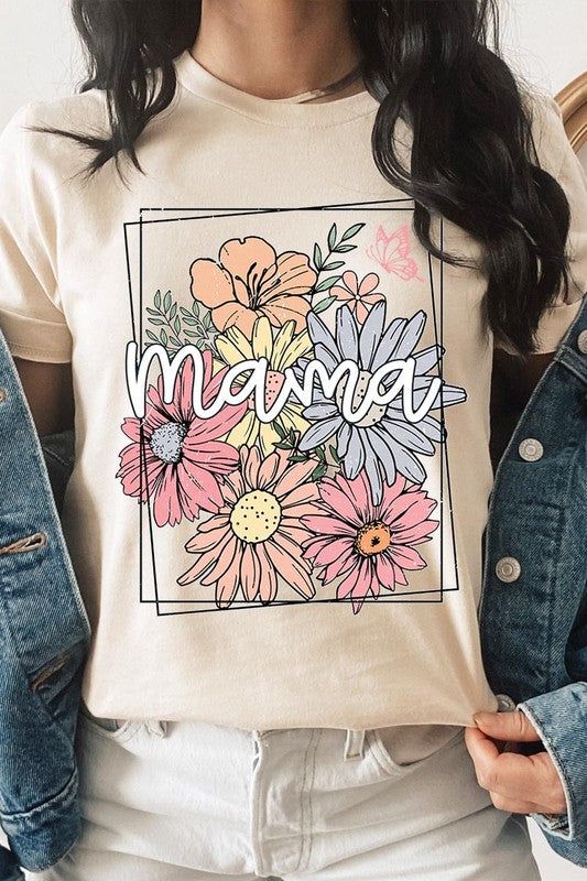 Mom Letter Flower Print T-shirt