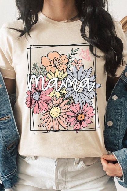 Mom Letter Flower Print T-shirt