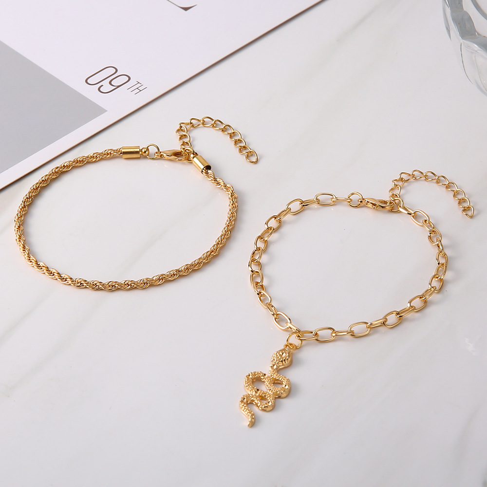 Snake Pendant Cross Chain Double Anklet