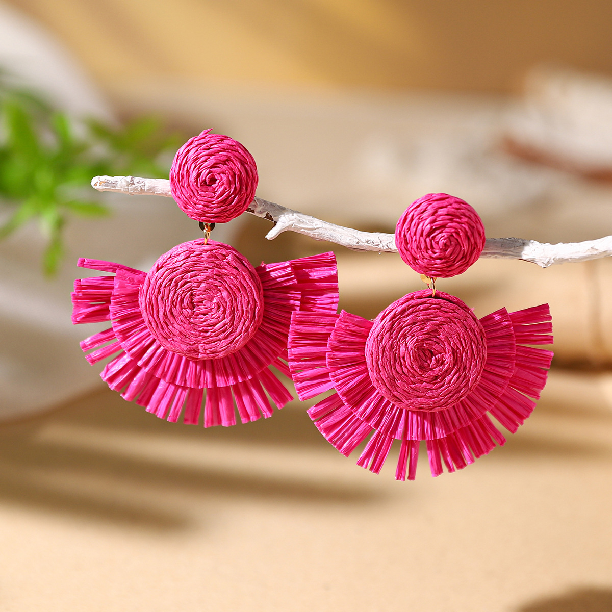 Bohemian Colorful Raffia Rattan Scalloped Earrings