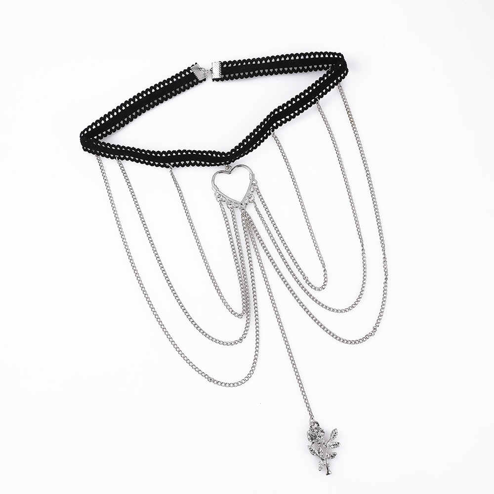 Lace Stretch Rope Hollowed Out Heart Rose Flower Thigh Chain