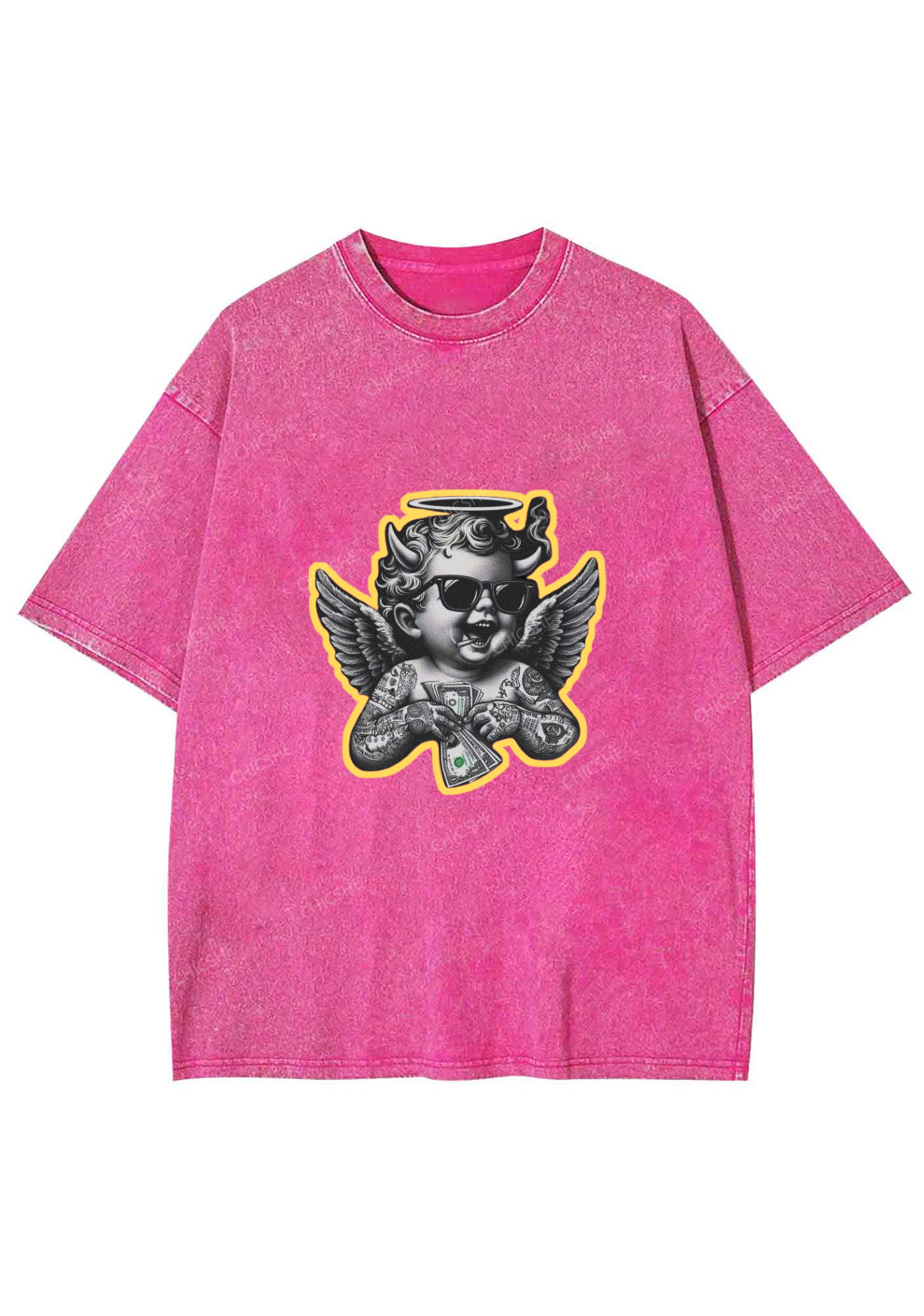 Chicshe Angel Print  Shirts Washed Tee