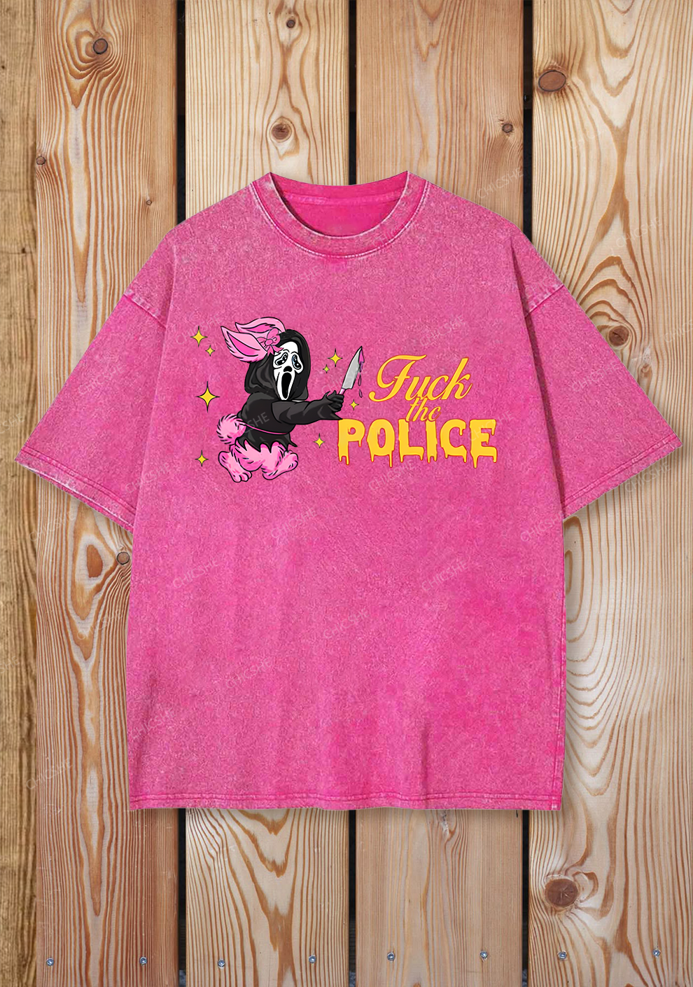 Halloween Fuck The Police Stay Trashy Print Y2K Shirts Washed Tee Chicshe