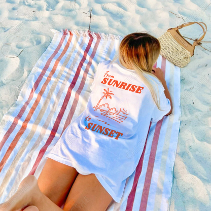 Line Coconut Trees And Sunset Print T-Shirt