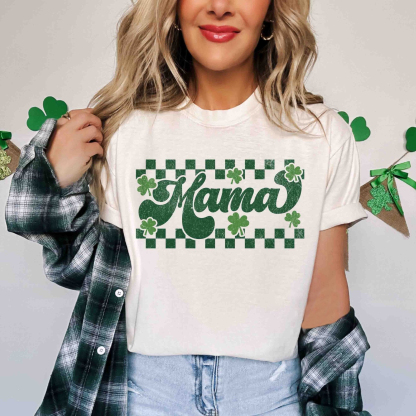 Retro Checkered St Patrick's Day Mama Daddy Shirts