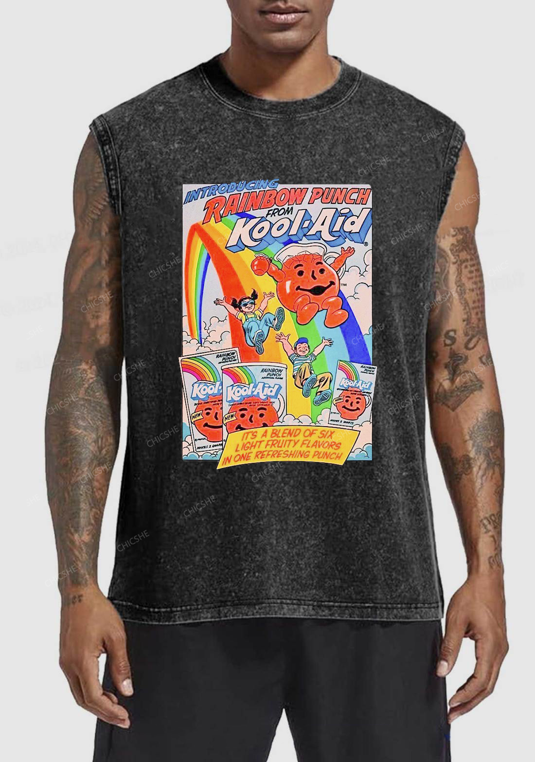 Rainbow Punch Y2K Washed Tank Chicshe