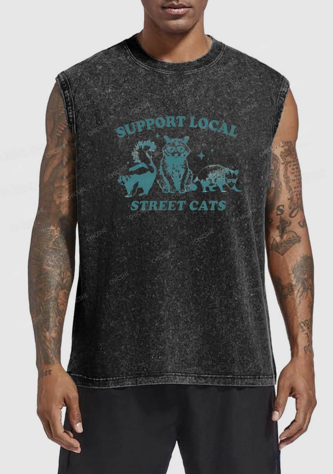 Support Local Street Cats Y2K Washed Tank Chicshe