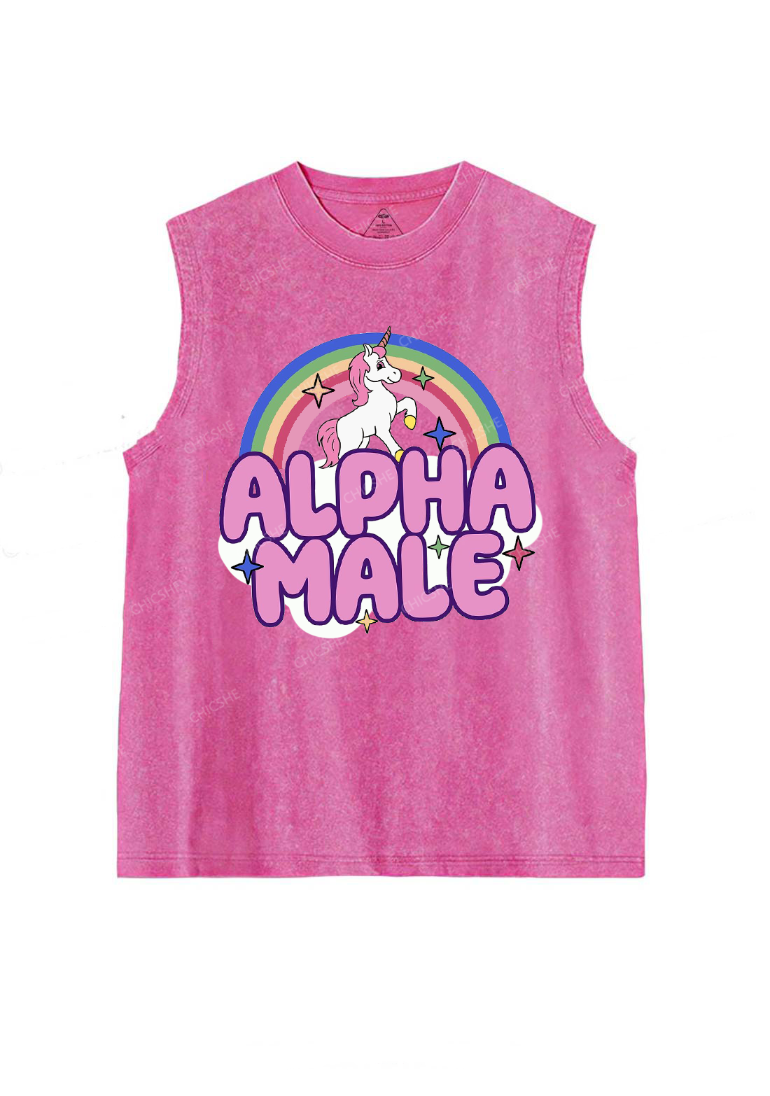 Rainbow Unicorn Alpha Male Y2K Washed Tank Chicshe