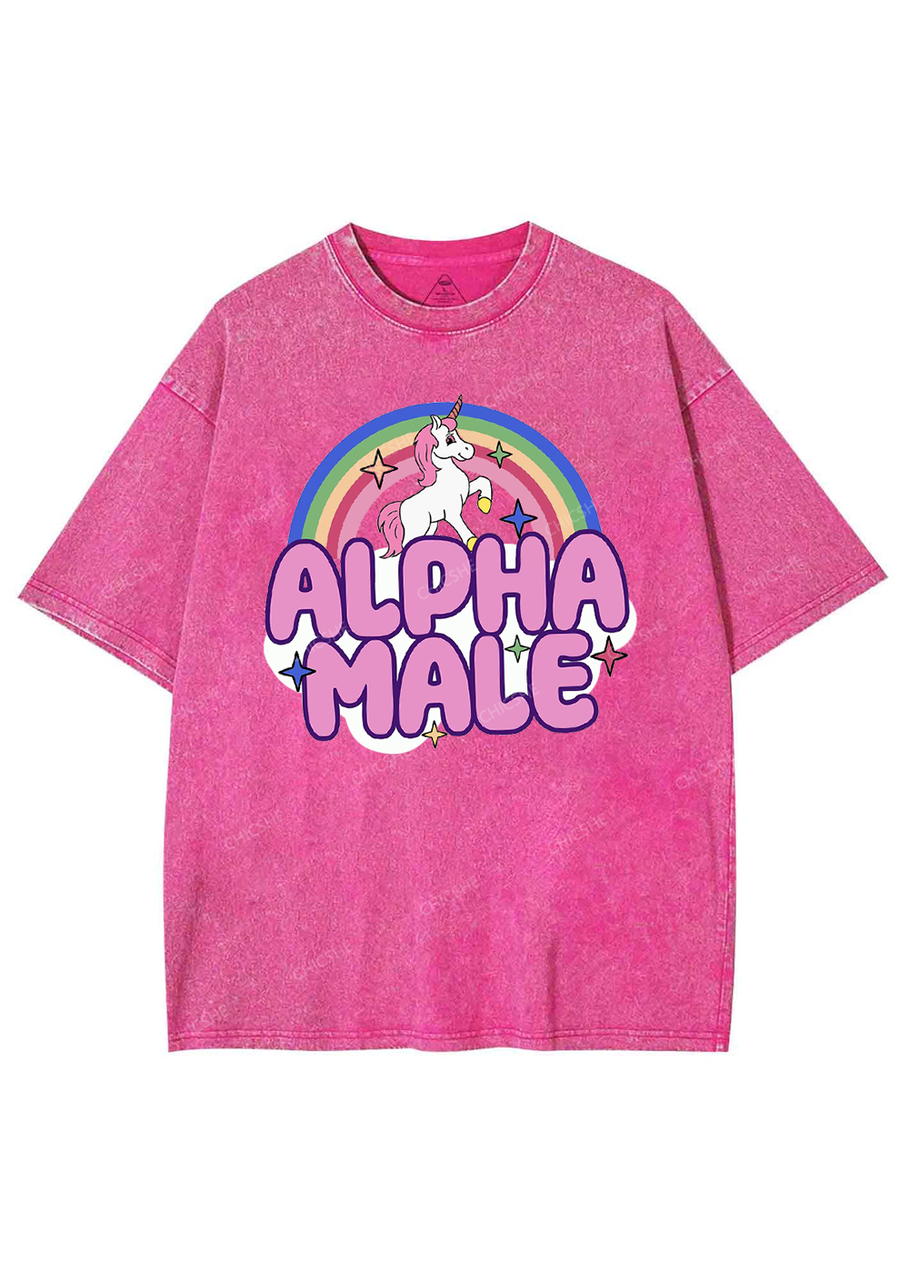 Rainbow Unicorn Alpha Male Y2K Washed Tee Chicshe