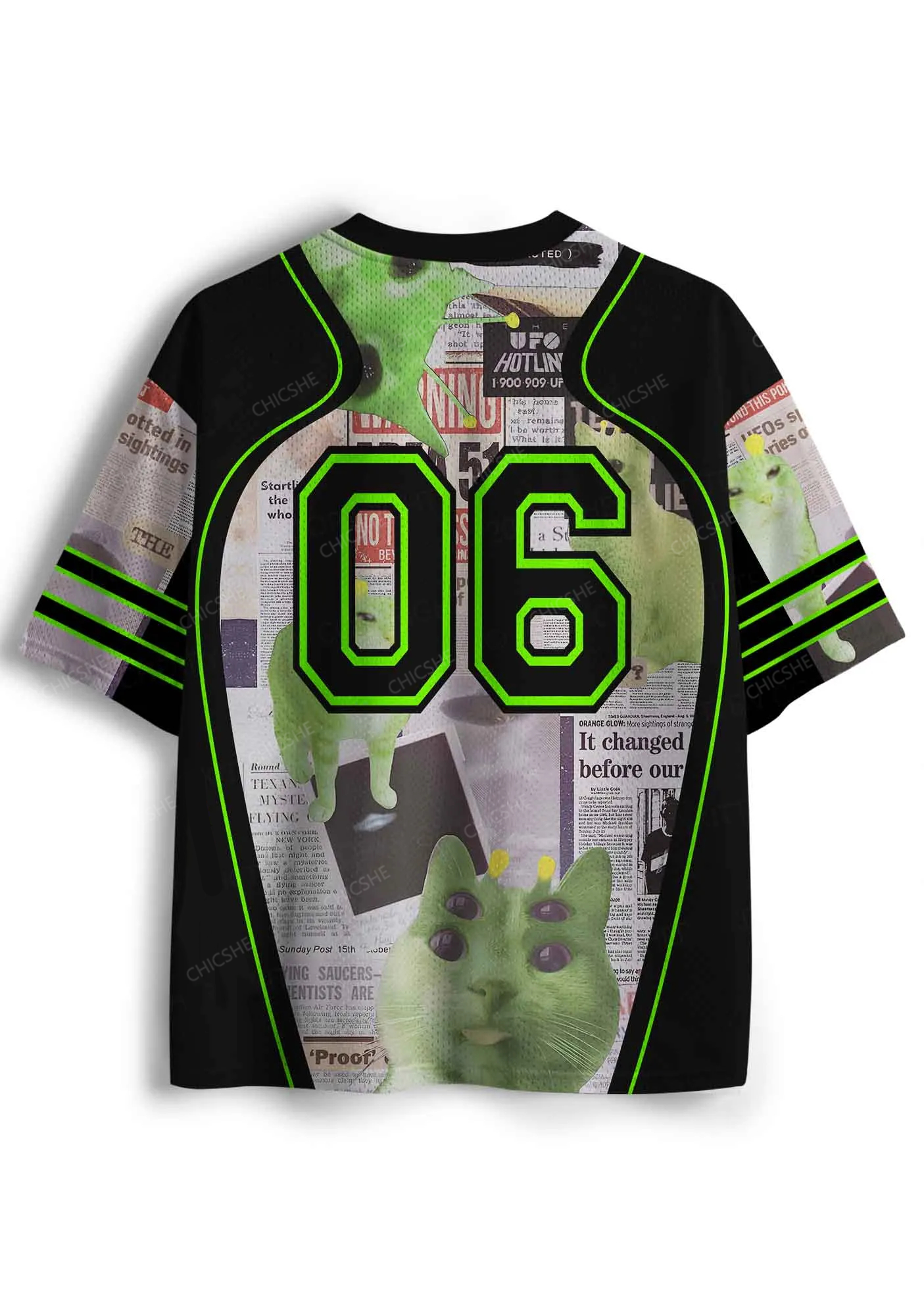 Custom Green Alien Kitten Y2K Sport Jersey Shirts Chicshe