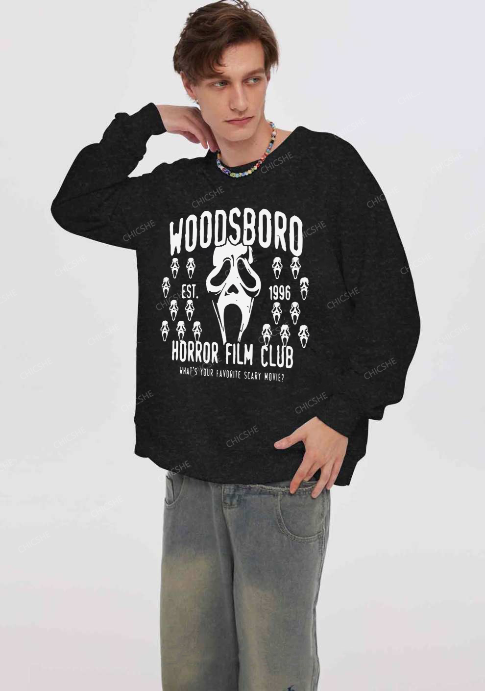 Chicshe Horror Flim Club Y2K Washed Sweatshirts 