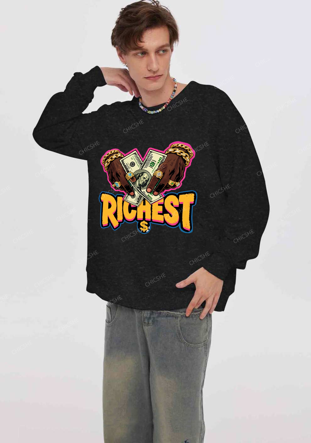 Chicshe Rich Person Y2K Washed Sweatshirts 