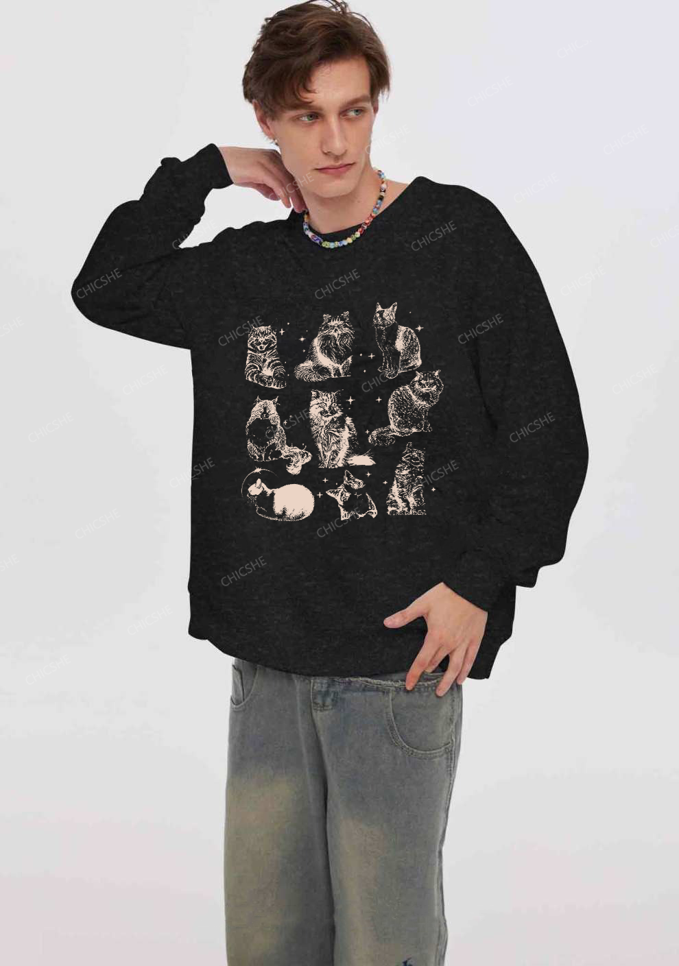 Retro Kitten Y2K Washed Sweatshirts Chicshe